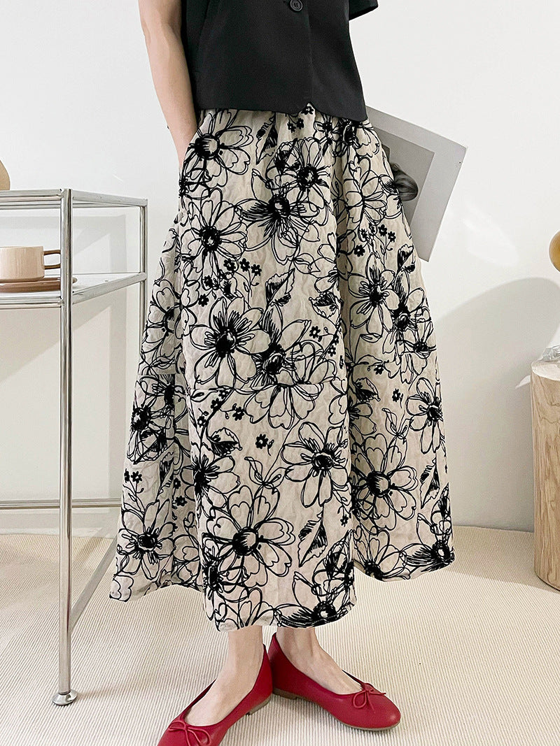 Ju Zhi 2026 Early Spring Velvet Skirt for Women, Heavy Craftsmanship, Niche Retro French High-Waisted Mid-Length A-Line Skirt 1572