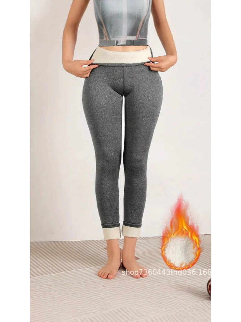 Cross-Border Popular European and American Outerwear Thickened Warm Women's High-Waisted Fleece-Lined Leggings Elastic Warm Textured Yoga Pants