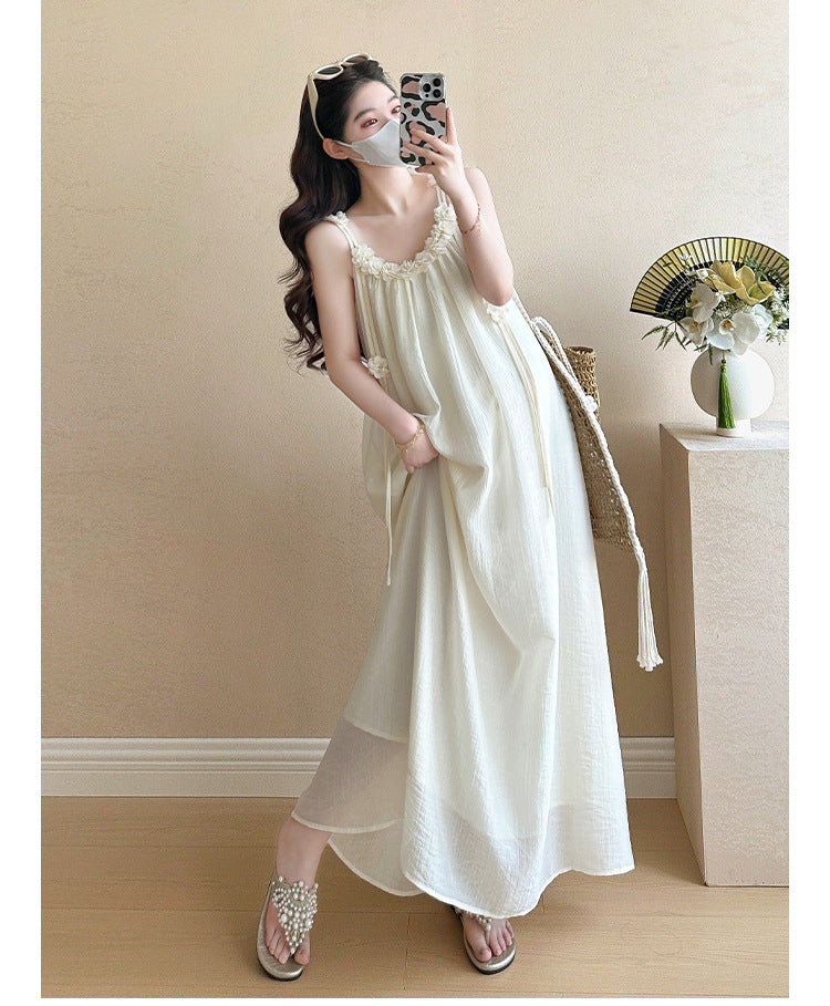 Maternity summer dress 2025 new pregnant mother wear plus size suspenders skirt suit fashion fashion