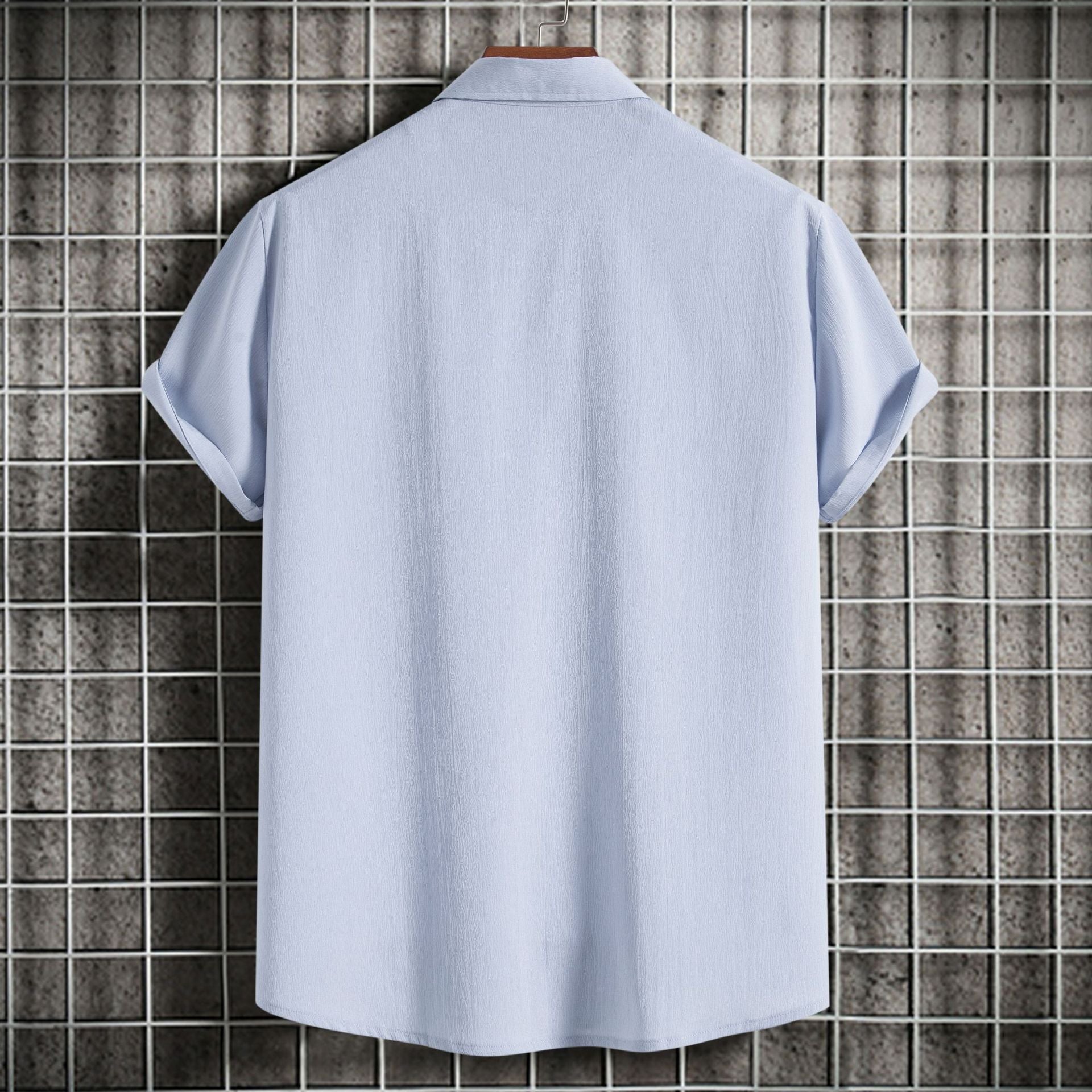 Cross-border 2025 Summer New Men's Short-sleeved Shirt Loose Solid Color Button Short-sleeved Shirt Men's Short-sleeved Shirt
