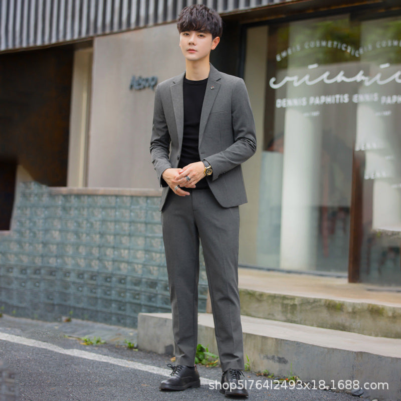 A 1.45kg Piece Set of Spring & Fall Casual Small Suit Jacket Men's Korean Style Slim Gray Formal Full Suit Suit
