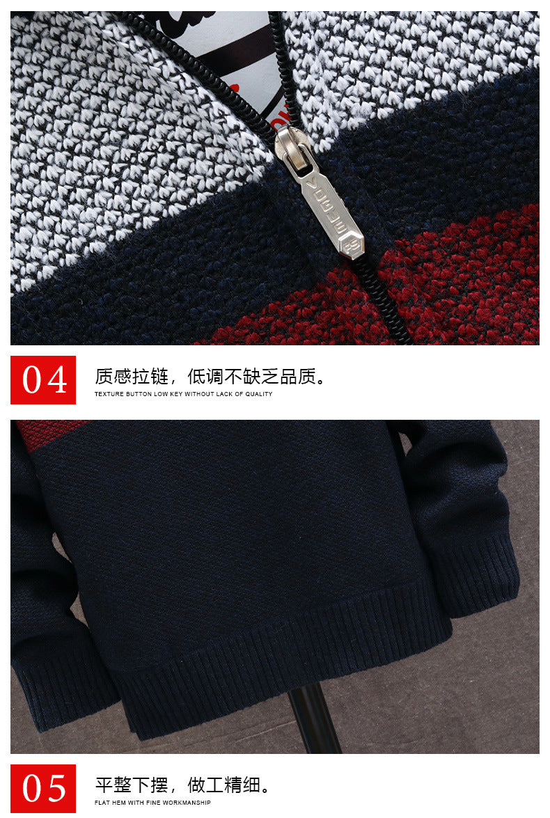 2026 Autumn and Winter New Men's Simple Knit Jacket European and American Style Solid Color Loose Fleece Hooded Cardigan Men's Fashion