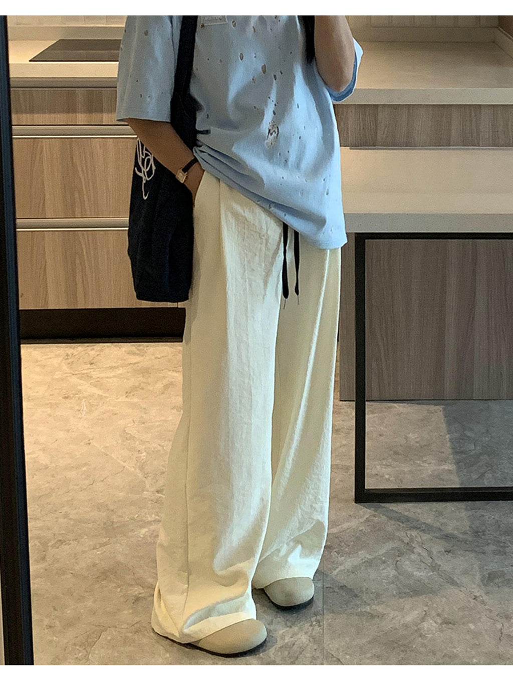 Spring and Summer Pregnant Women's Drawstring Ice Silk Wide Leg Pants Pregnant Women's Summer Thin Texture Sense Dipping Yamamoto Pants Casual Small