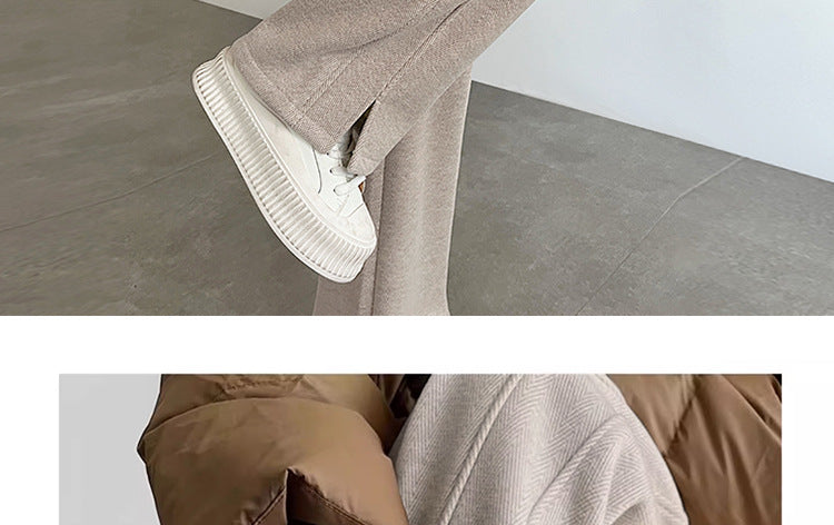 Pregnant Women's Trousers Herringbone Pattern Woolen Belly Narrow Wide-leg Pants Lazy Casual Glutinous Rice Pants Trousers Pregnant Women's Wear