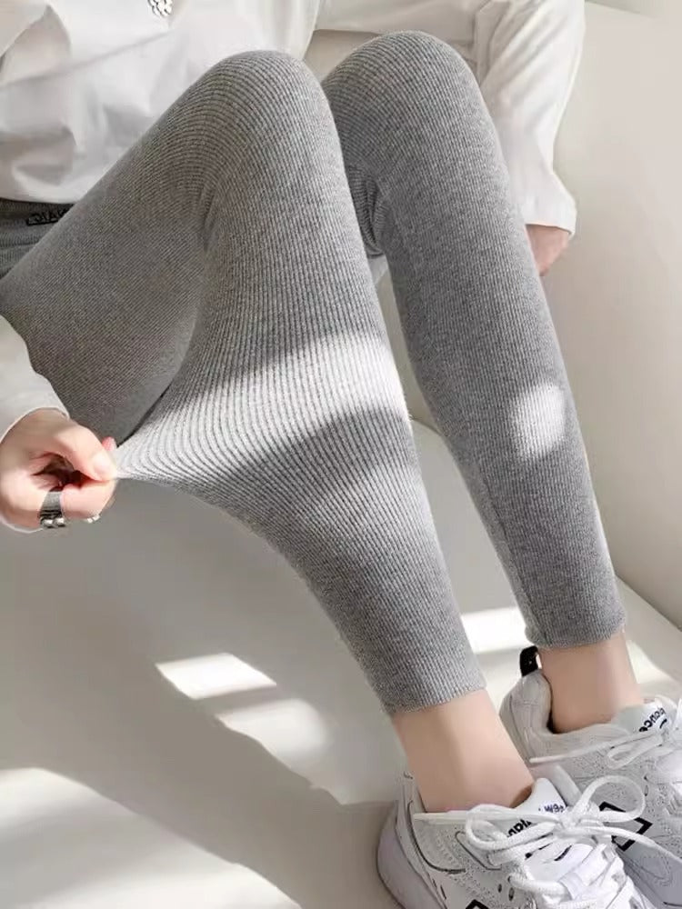 fleece-lined Leggings Women's Outer Wear Autumn and Winter Threaded Autumn Pants 2024 New Winter Thickened Lamb Fleece Warm Cotton Pants