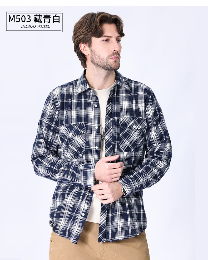 2026 Spring Cross-Border Trade American Retro Flannel Men's Long-Sleeve Brushed Plaid Shirt Men's Cool Jacket
