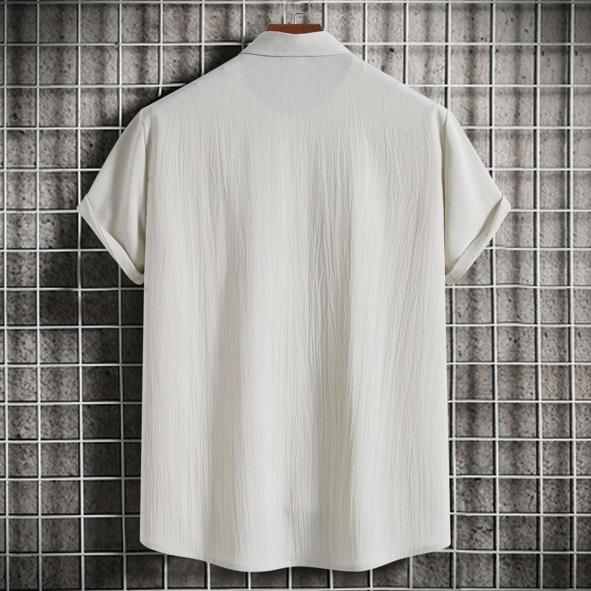 Cross-border 2025 Summer New Men's Short-sleeved Shirt Loose Solid Color Button Short-sleeved Shirt Men's Short-sleeved Shirt