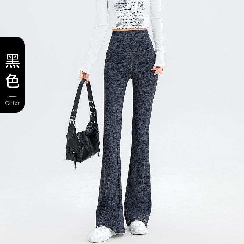 2024 New Imitation Denim Shark Pants Women's Outerwear Leggings Slightly Flared Pants Tummy Control Flared Pants Thin Yoga Pants