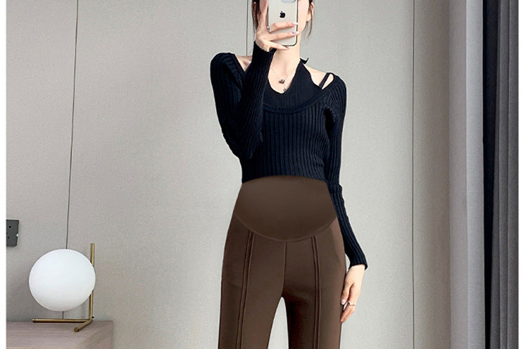 Pregnant women's spring new goddess pants flared pants split slim fit high slimming outerwear trousers pregnant women's suit pants