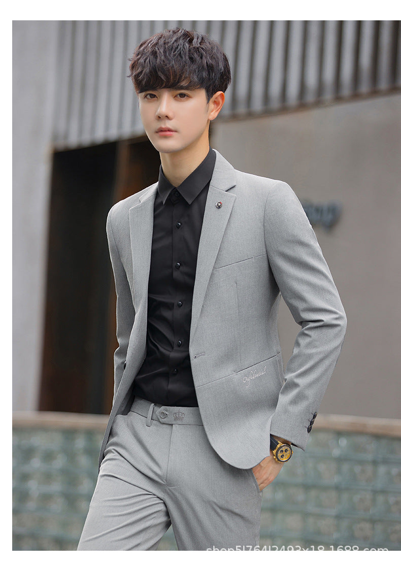 A 1.45kg Piece Set of Spring & Fall Casual Small Suit Jacket Men's Korean Style Slim Gray Formal Full Suit Suit
