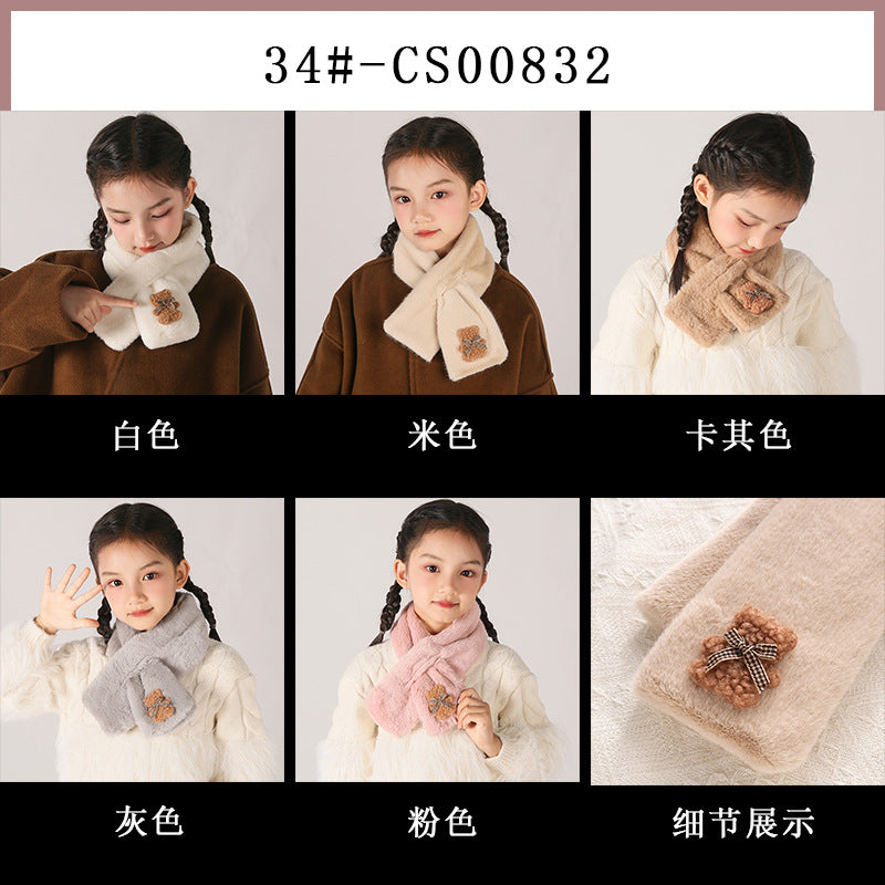 Children's Christmas Autumn and Winter Scarf Plush Warm Cute Cartoon Red New Year Festival Imitation Rabbit Fur Parent-Child Scarf