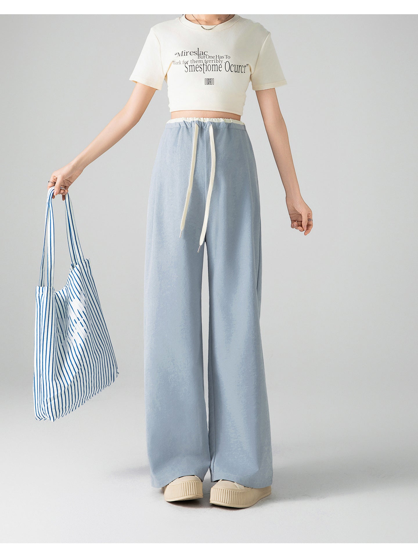 Spring and Summer Pregnant Women's Drawstring Ice Silk Wide Leg Pants Pregnant Women's Summer Thin Texture Sense Dipping Yamamoto Pants Casual Small