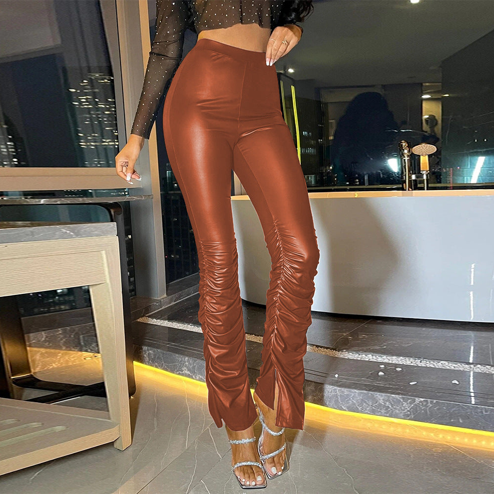 European and American Ins Style PU Leather Pants Women's Sexy Tight Fashion Cross-border Pants High Waist Pants Leather Pants Women's PK40