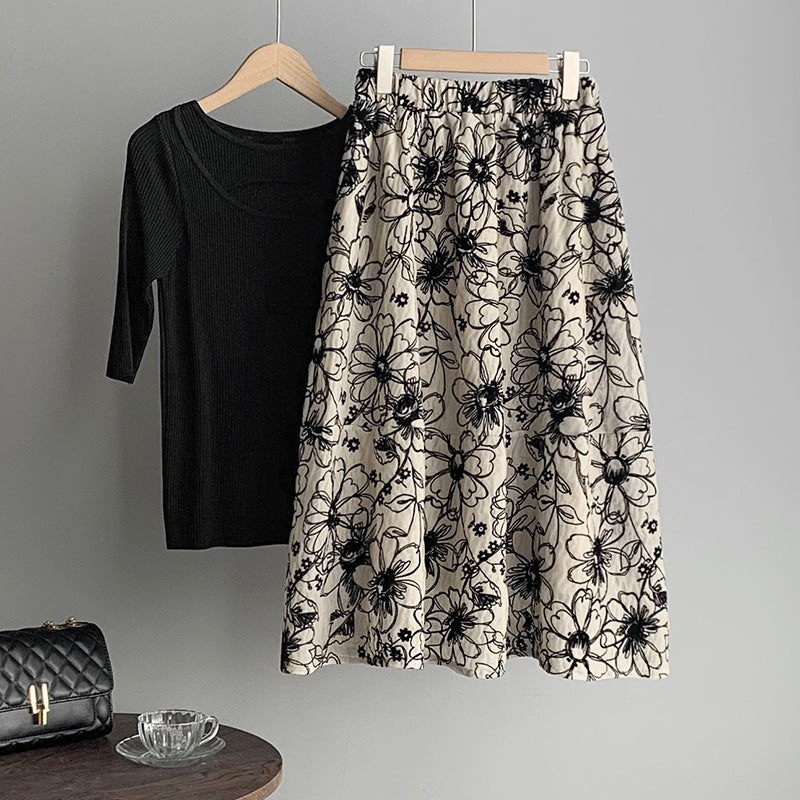 Ju Zhi 2026 Early Spring Velvet Skirt for Women, Heavy Craftsmanship, Niche Retro French High-Waisted Mid-Length A-Line Skirt 1572