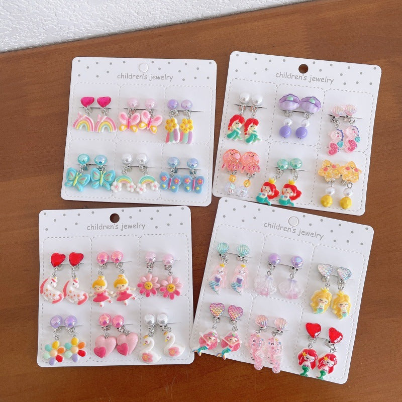 Girl's Ear Clip Cute Cartoon Children's Earrings Little Girl's Princess Earrings Without Ear Holes False Earrings Without Harming Ear Accessories