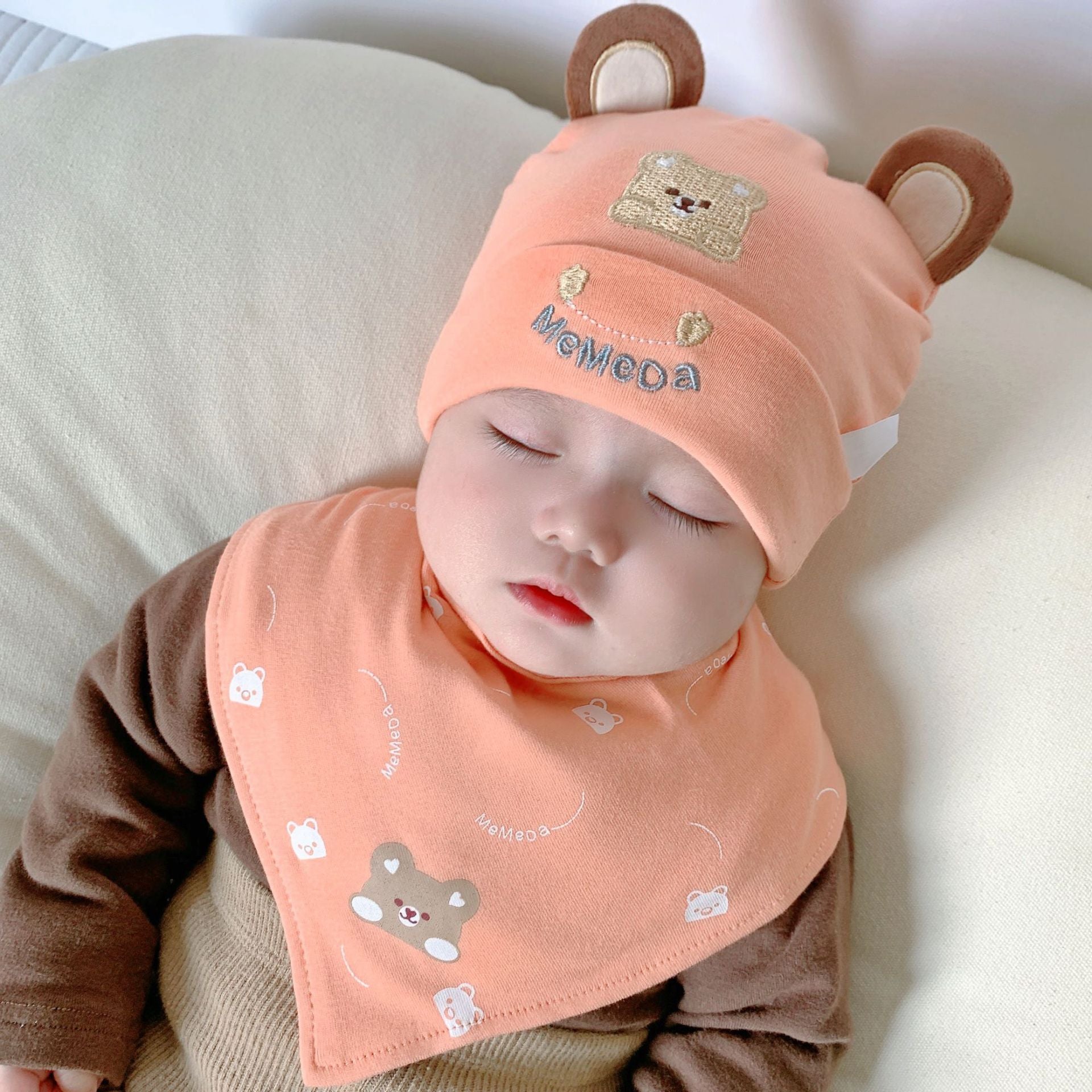Katu Bear Infant Hat Spring & Fall 3-6-12 Months Male and Female Baby Pullover Hat Cotton 100-Day Sleeping Hat