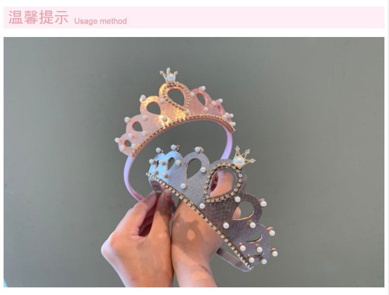 Princess Crown Headband Card Girls Performance Birthday Hair Accessories Pearl Crown Headband Little Girl Summer Children's Headwear