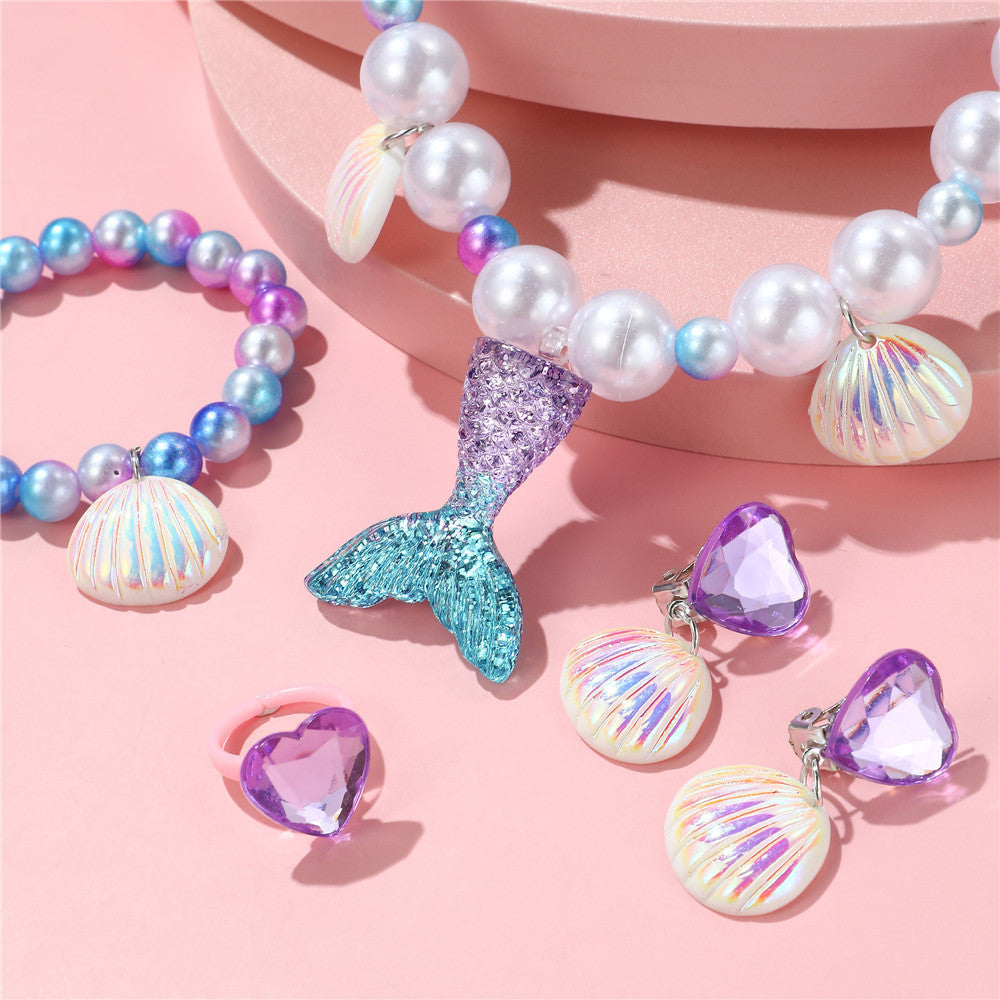 mermaid necklace diy pearl non-allergic beaded suit children cute mermaid princess necklace jewelry