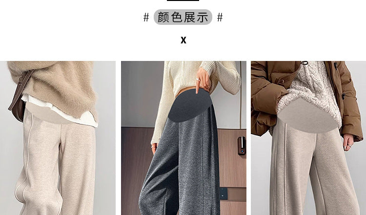 Pregnant Women's Trousers Herringbone Pattern Woolen Belly Narrow Wide-leg Pants Lazy Casual Glutinous Rice Pants Trousers Pregnant Women's Wear