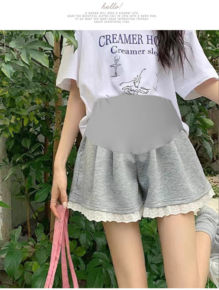 Maternity Shorts Summer Lace Splicing Wide-Leg Casual Pants Loose Outer Wear Sports Air Cotton Pants Skirt