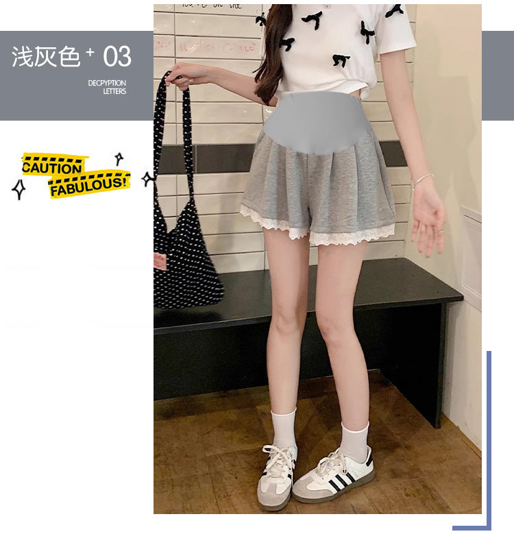 Maternity Shorts Summer Lace Splicing Wide-Leg Casual Pants Loose Outer Wear Sports Air Cotton Pants Skirt