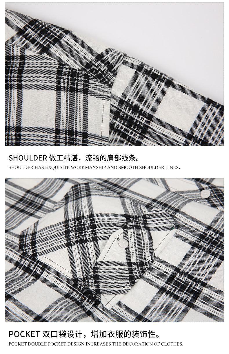 2026 Spring Cross-Border Trade American Retro Flannel Men's Long-Sleeve Brushed Plaid Shirt Men's Cool Jacket