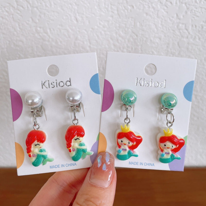 Girl's Ear Clip Cute Cartoon Children's Earrings Little Girl's Princess Earrings Without Ear Holes False Earrings Without Harming Ear Accessories