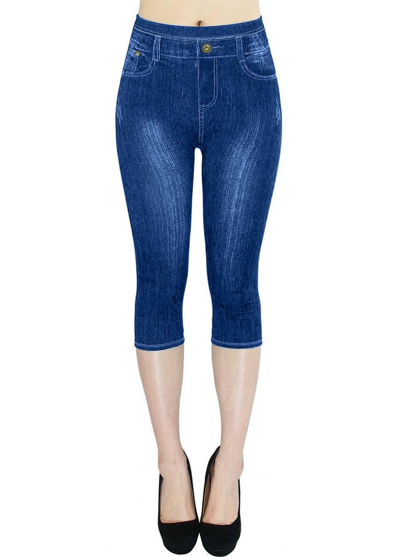 Cross-Border Hot Selling Temu Aliexpress Stretch Imitation Denim Leggings Cropped Pants Tight Hip Lift Pure Color Small Leg Pants