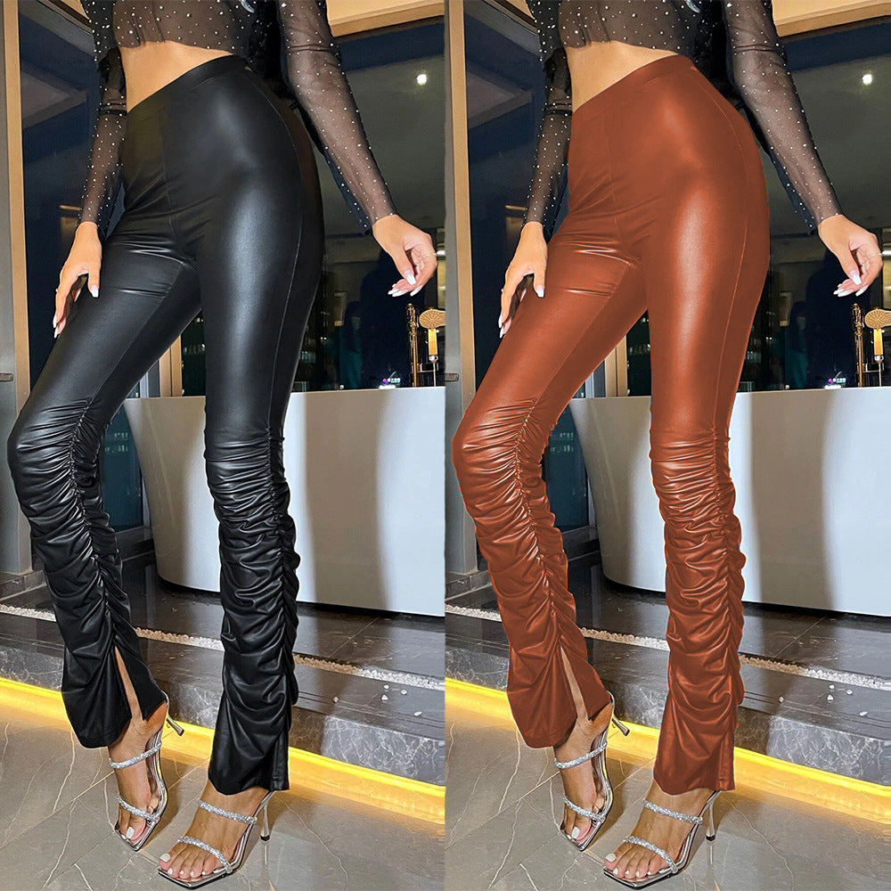 European and American Ins Style PU Leather Pants Women's Sexy Tight Fashion Cross-border Pants High Waist Pants Leather Pants Women's PK40