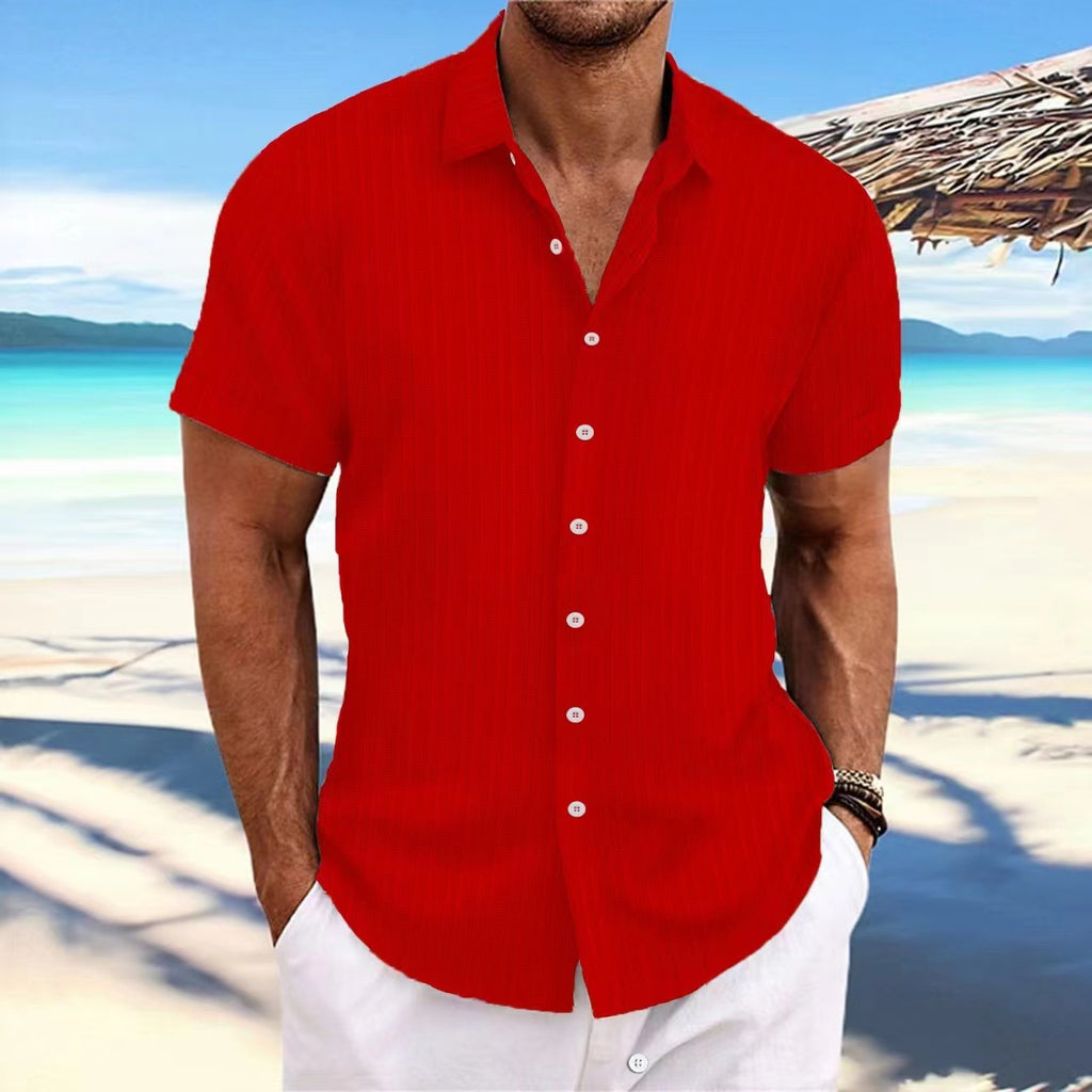 Foreign Trade Cross-border Explosions Amazon New Men's Cotton and Linen Striped Jacquard Sports Casual Loose Short-sleeved Shirt