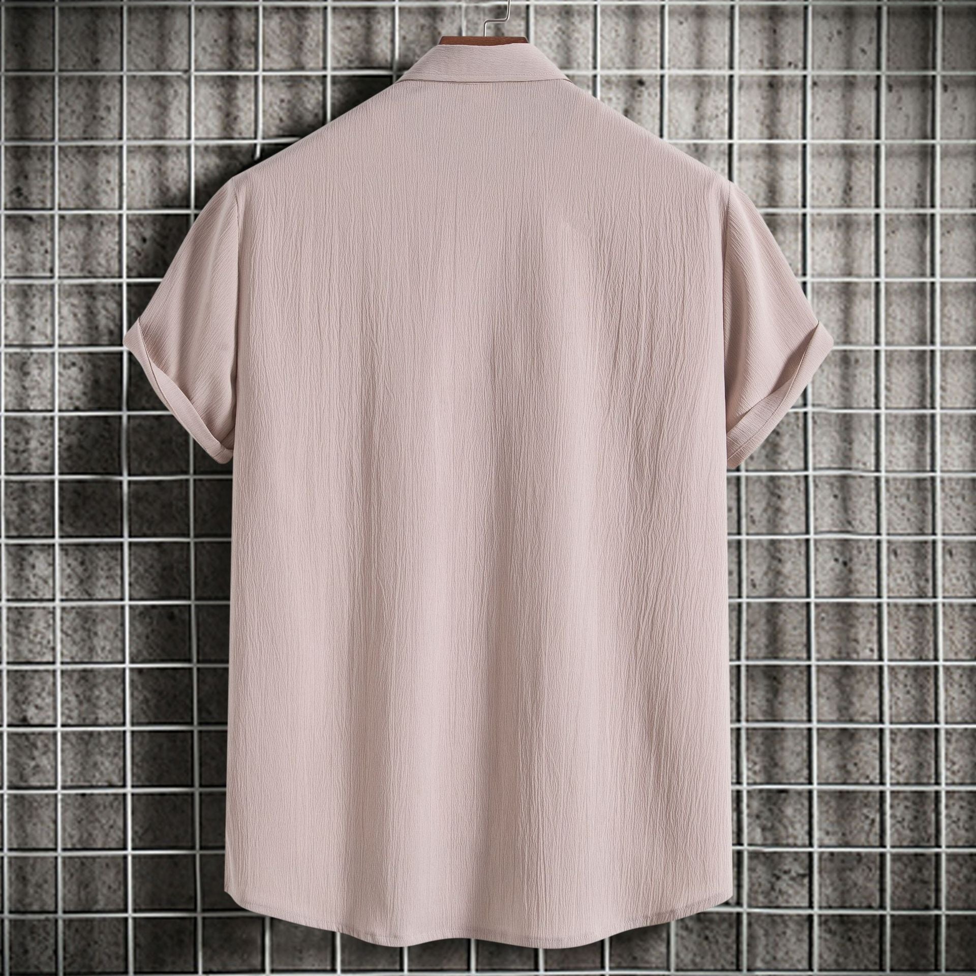 Cross-border 2025 Summer New Men's Short-sleeved Shirt Loose Solid Color Button Short-sleeved Shirt Men's Short-sleeved Shirt