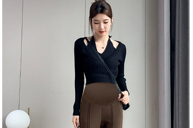 Pregnant women's spring new goddess pants flared pants split slim fit high slimming outerwear trousers pregnant women's suit pants