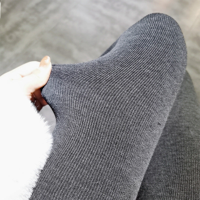 Tb New Autumn and Winter Terry Leggings for Women to Wear as Outerwear, Thin, Faded, Butt-Lifting, Four-Stripes Knitted Elastic Tight-Fitting Pants