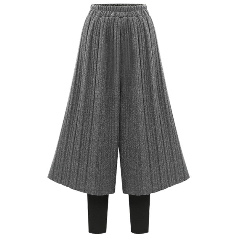 fleece-lined Thickened Leggings Women's Fake Two-piece Wide-leg Pants Winter New Korean-style Loose plus size Pants All-match Outer Wear