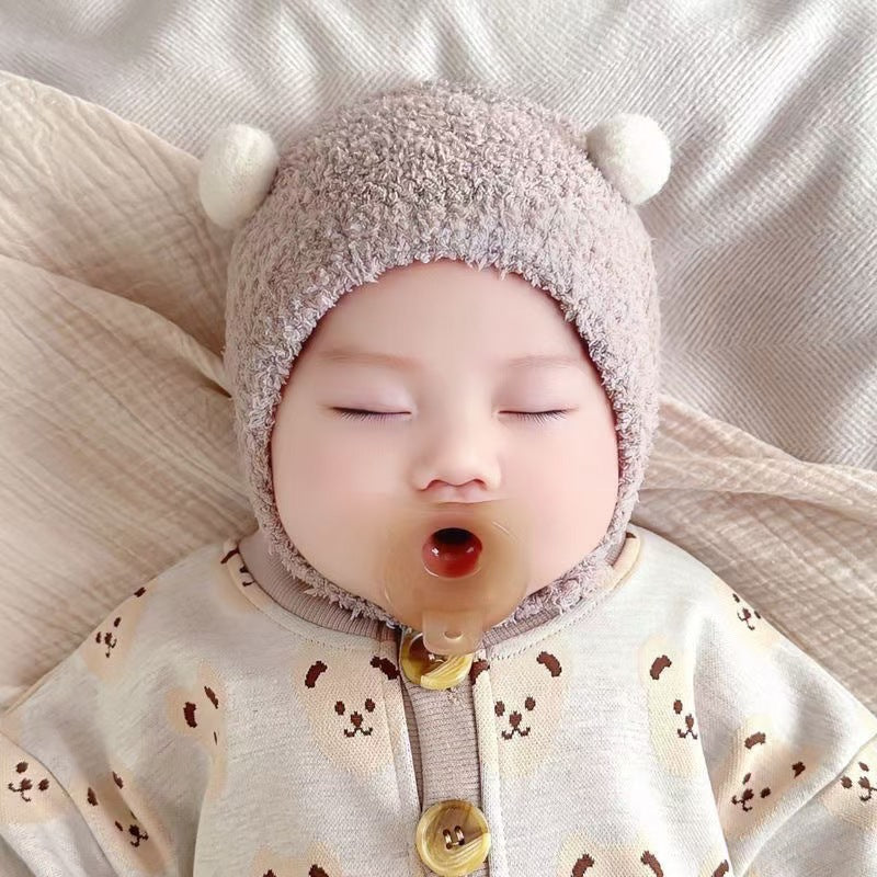 Korean Style Ins Autumn and Winter New Baby Ear Protection Cap Warm Cold-proof Cap Comfortable Baby Double Ball Soft Waxy Baotou Cap Trendy