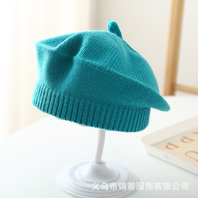 Spring and Autumn Korean Style Baby Boy and Girl Candy Color All-match Knitted Beret Children's Western Style Casual Wool Hat Paintler Hat