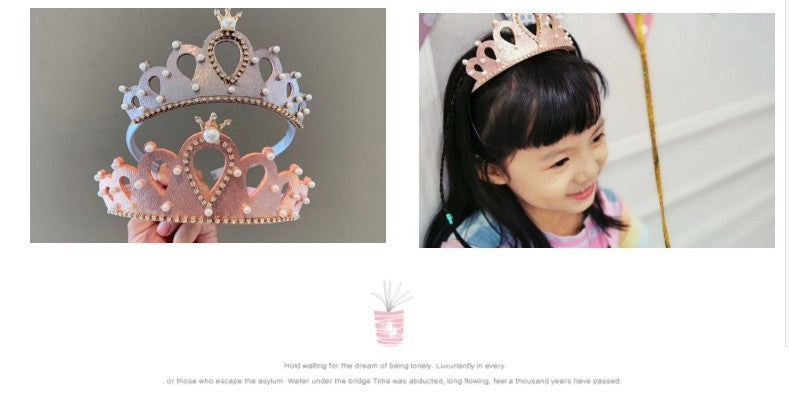 Princess Crown Headband Card Girls Performance Birthday Hair Accessories Pearl Crown Headband Little Girl Summer Children's Headwear