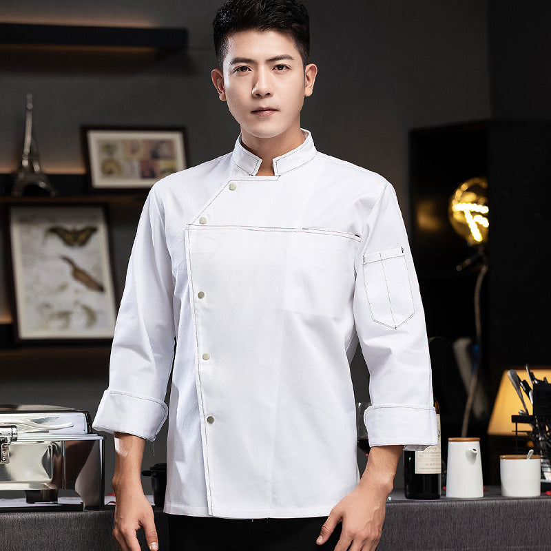 High-End Blue Chef Work Clothes Men's Short-Sleeved Summer Hotel Chef Clothing Women's Breathable Mesh Catering Kitchen Long-Sleeved