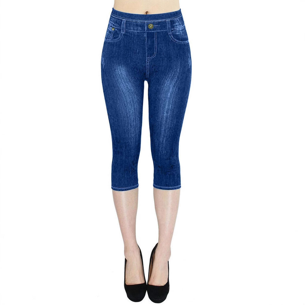 Cross-Border Hot Selling Temu Aliexpress Stretch Imitation Denim Leggings Cropped Pants Tight Hip Lift Pure Color Small Leg Pants