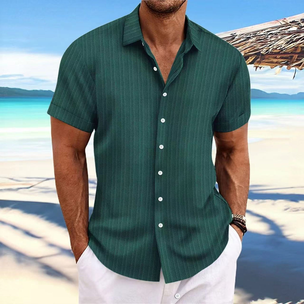 Foreign Trade Cross-border Explosions Amazon New Men's Cotton and Linen Striped Jacquard Sports Casual Loose Short-sleeved Shirt