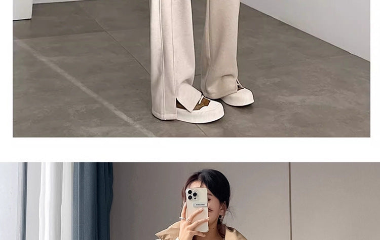 Pregnant Women's Trousers Herringbone Pattern Woolen Belly Narrow Wide-leg Pants Lazy Casual Glutinous Rice Pants Trousers Pregnant Women's Wear
