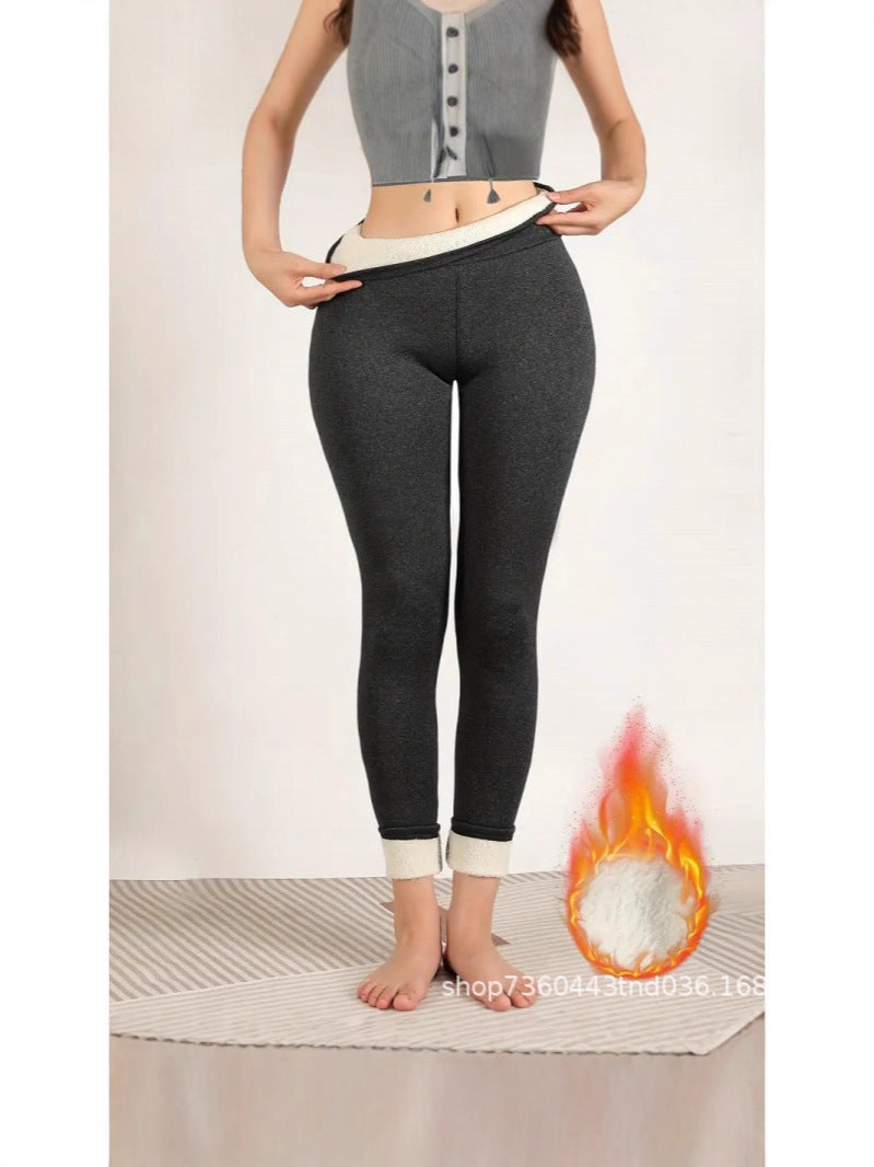 Cross-Border Popular European and American Outerwear Thickened Warm Women's High-Waisted Fleece-Lined Leggings Elastic Warm Textured Yoga Pants