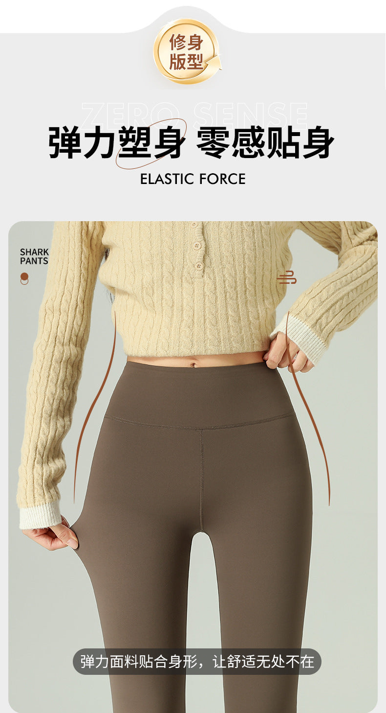 2024 Shark Pants for Women, Fleece-Lined and Thickened, High-Waisted, Hip-Lifting Yoga Pants, Leggings, Lamb Fleece, Plus Size