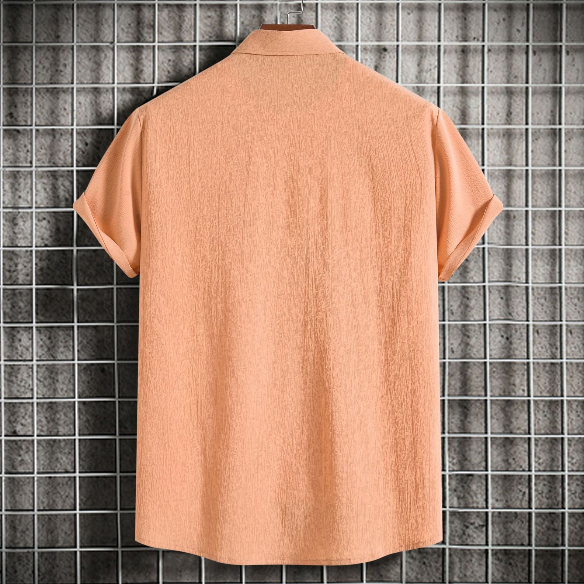 Cross-border 2025 Summer New Men's Short-sleeved Shirt Loose Solid Color Button Short-sleeved Shirt Men's Short-sleeved Shirt