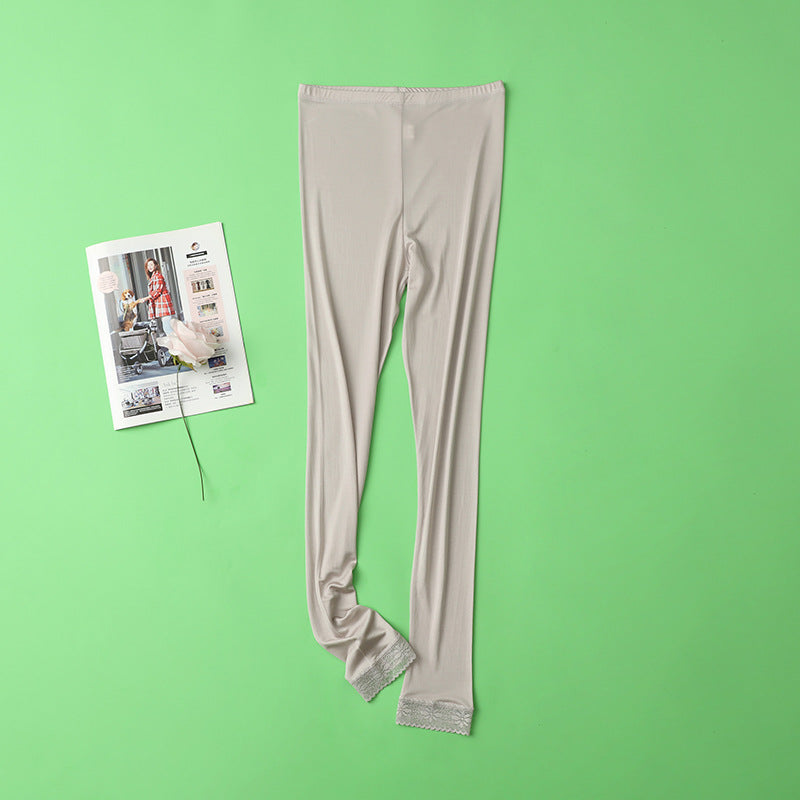 Thin Summer 100% Mulberry Silk Silk High Waist Cropped Pants Fine Knitted Leggings Breathable Skin-Friendly Soft Women's Pants
