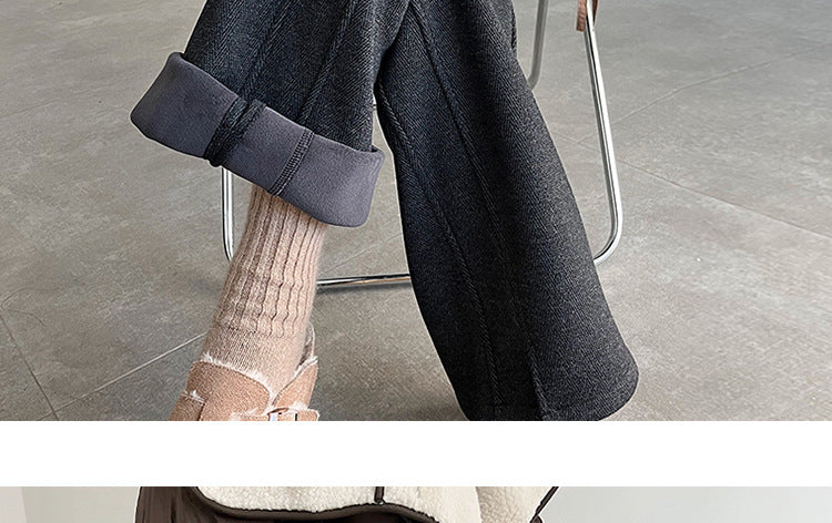 Pregnant Women's Trousers Herringbone Pattern Woolen Belly Narrow Wide-leg Pants Lazy Casual Glutinous Rice Pants Trousers Pregnant Women's Wear