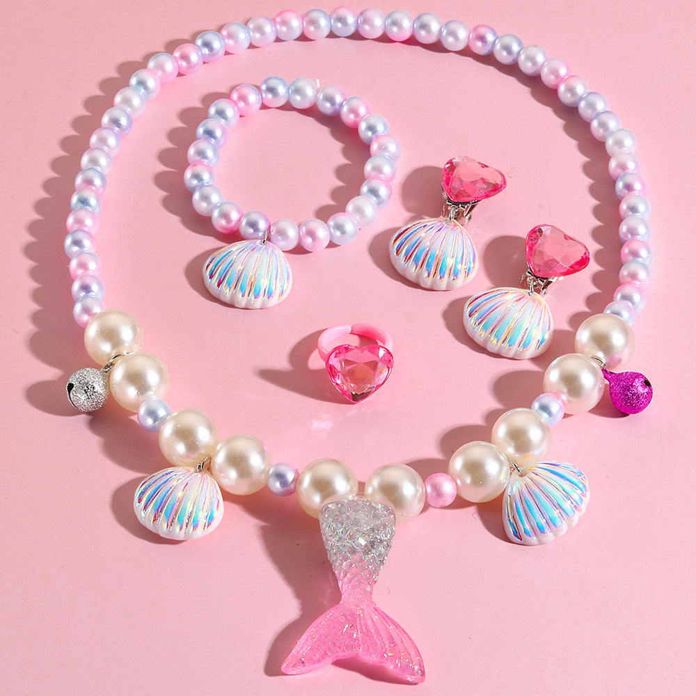 mermaid necklace diy pearl non-allergic beaded suit children cute mermaid princess necklace jewelry