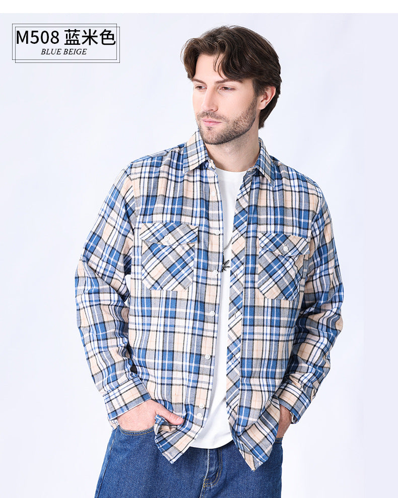 2026 Spring Cross-Border Trade American Retro Flannel Men's Long-Sleeve Brushed Plaid Shirt Men's Cool Jacket