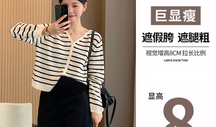 in stock Early Autumn New 2024 Pregnant Women's High Waist Slimming Casual Pants Women's Design Sense Pear-Shaped Figure Nine-point Haren Pants