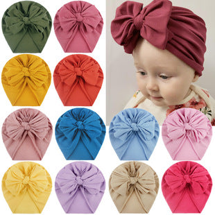 2023 European and American New Baby Products Kidsren's Turban Hat Baby Pure Color Knotted Indian Pullover Hat Amazon
